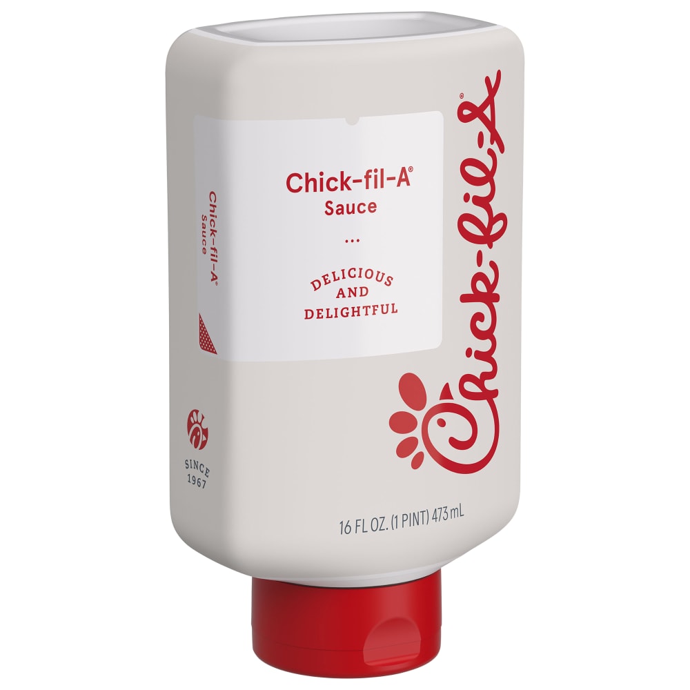 Chick-fil-A Sauce 16 fl oz inverted squeeze bottle, front label