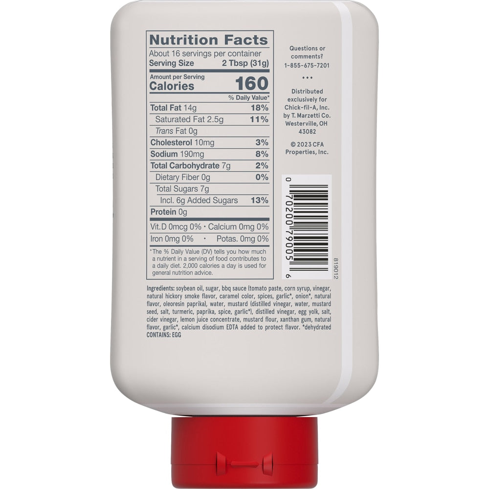 Chick-fil-A Sauce back label with Nutrition Facts and ingredient list
