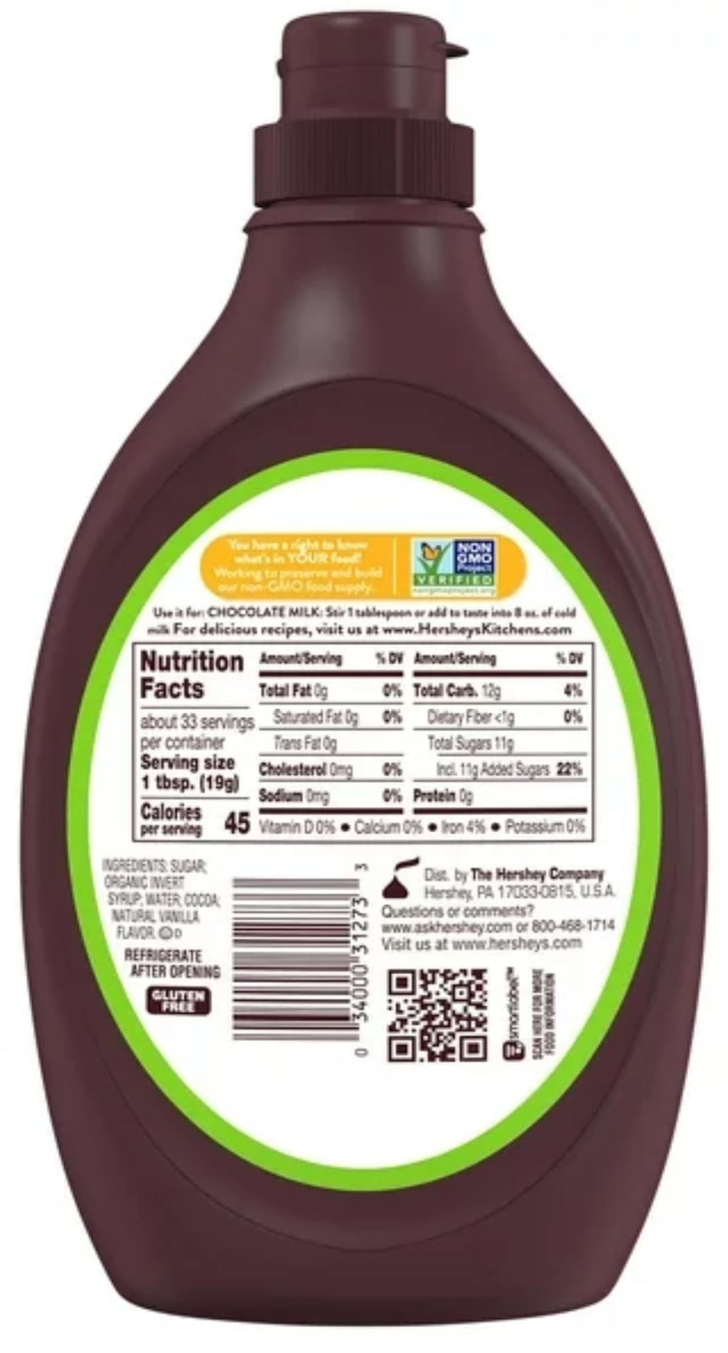 Hershey's Simply 5 Chocolate Syrup, 21.8oz (Pack of 2) Hershey's