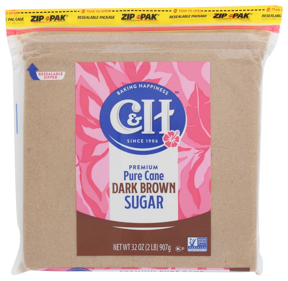 C&H Cane Sugar, Dark Brown, 2lb Bag (Pack of 2) C&H