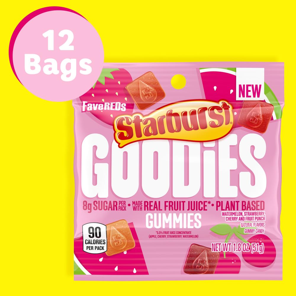 Starburst Goodies FaveREDS Gummy Candy, 1.8 oz (Pack of 12) Starburst