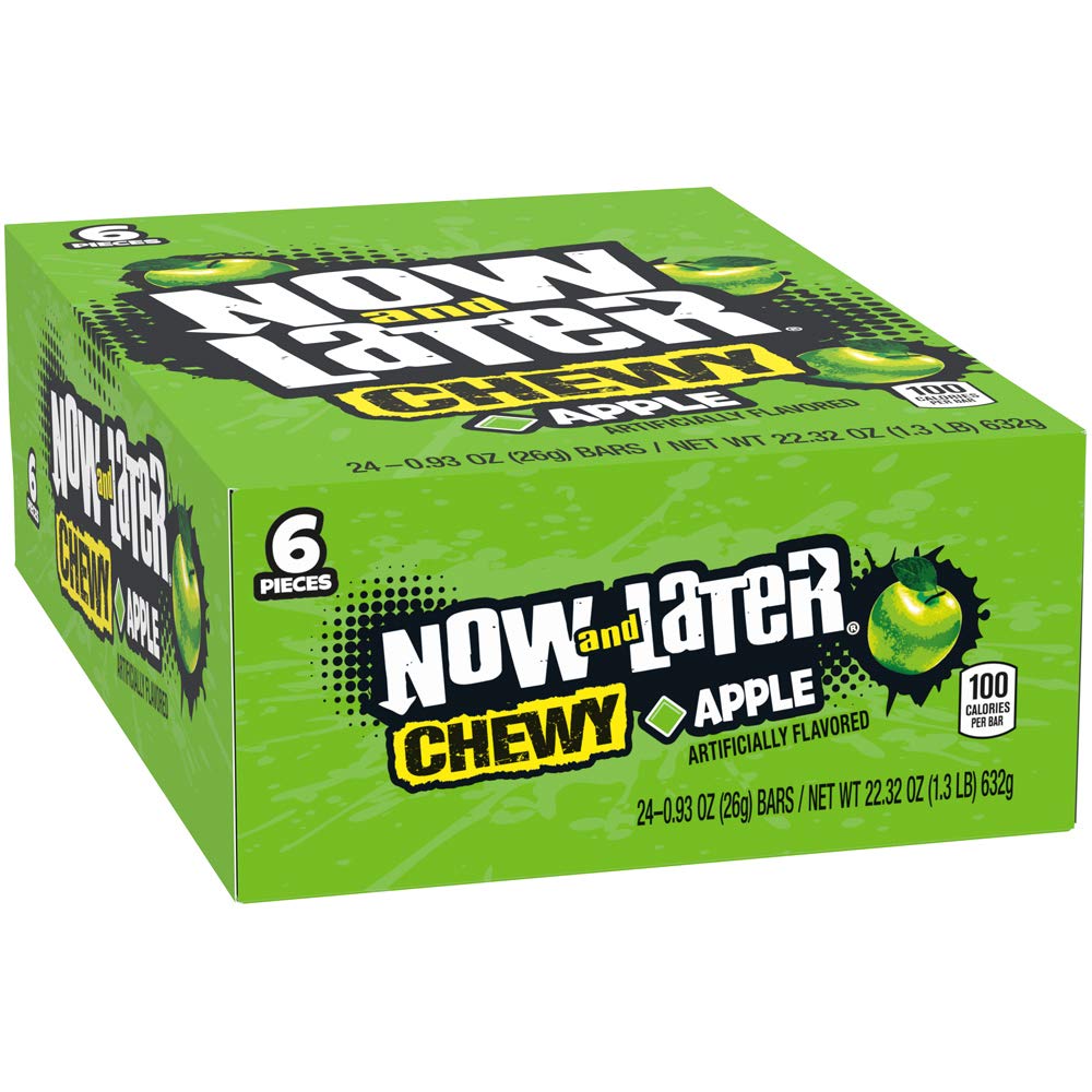 Now & Later Soft Taffy Chews Candy, Apple, 0.93 oz Bar, Pack of 24 Now and Later