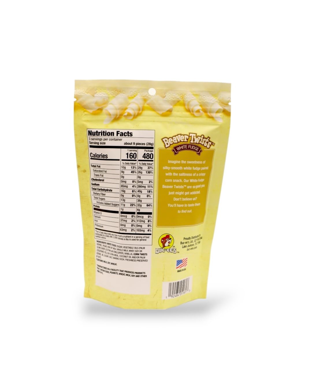 Buc-ee's Beaver Twists, White Fudge, 3 oz Buc-ee's