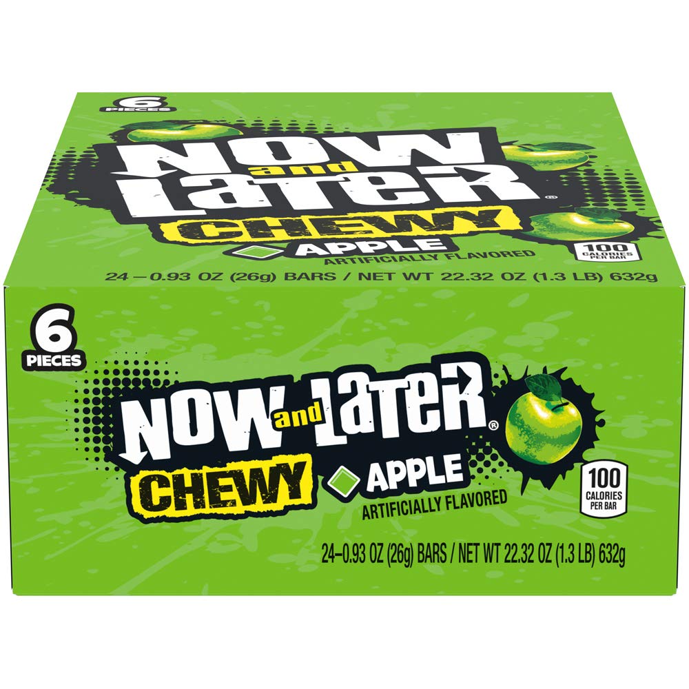 Now & Later Soft Taffy Chews Candy, Apple, 0.93 oz Bar, Pack of 24 Now and Later