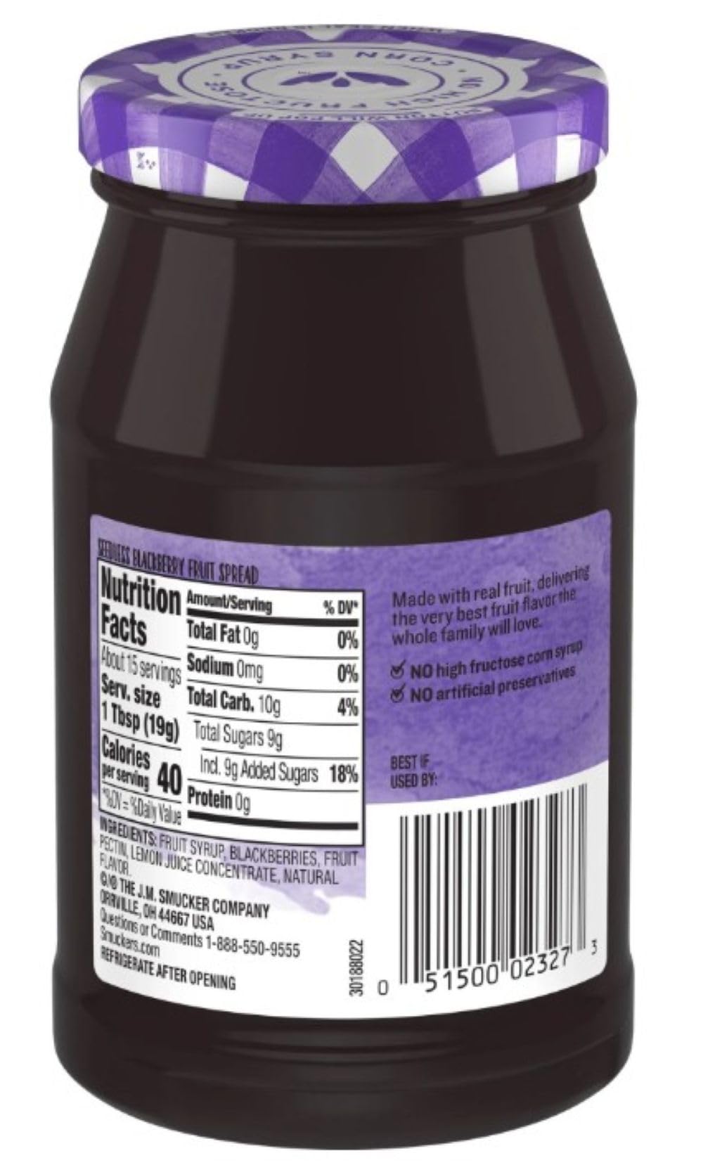 Smucker's Simply Fruit Seedless Blackberry Spread, 10 oz (Pack of 3) Smucker's
