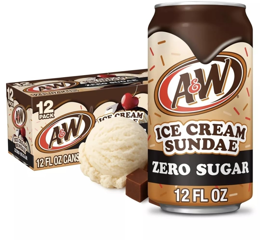 A&W Zero Sugar Ice Cream Sundae Soda, 12 fl oz (Pack of 12) A&W