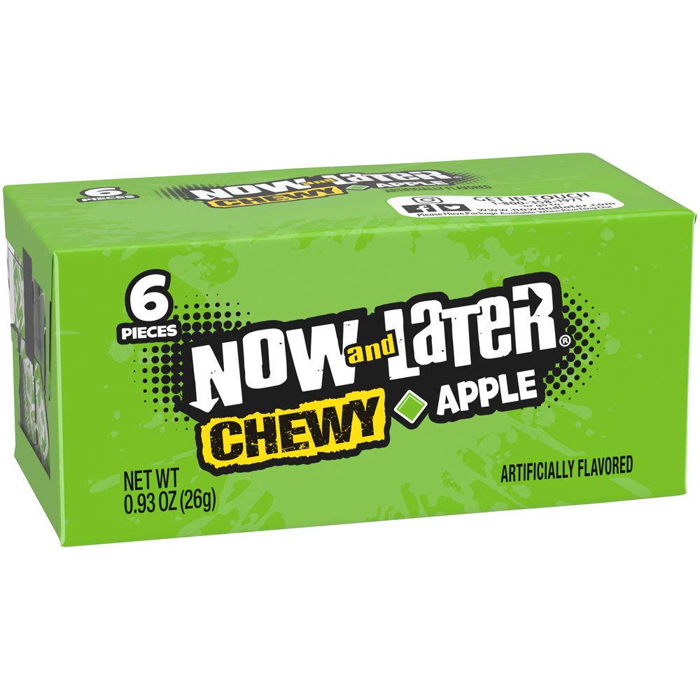 Now & Later Soft Taffy Chews Candy, Apple, 0.93 oz Bar, Pack of 24 Now and Later
