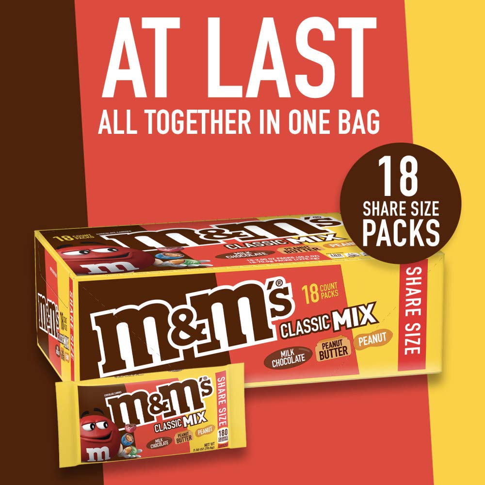 M&M's Peanut & Peanut Butter Candy, 2.5 oz Bags (Pack of 18) M&M's