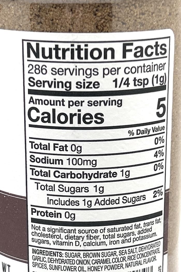 Kinder's Honey Brown Sugar Seasoning nutrition facts and ingredients label