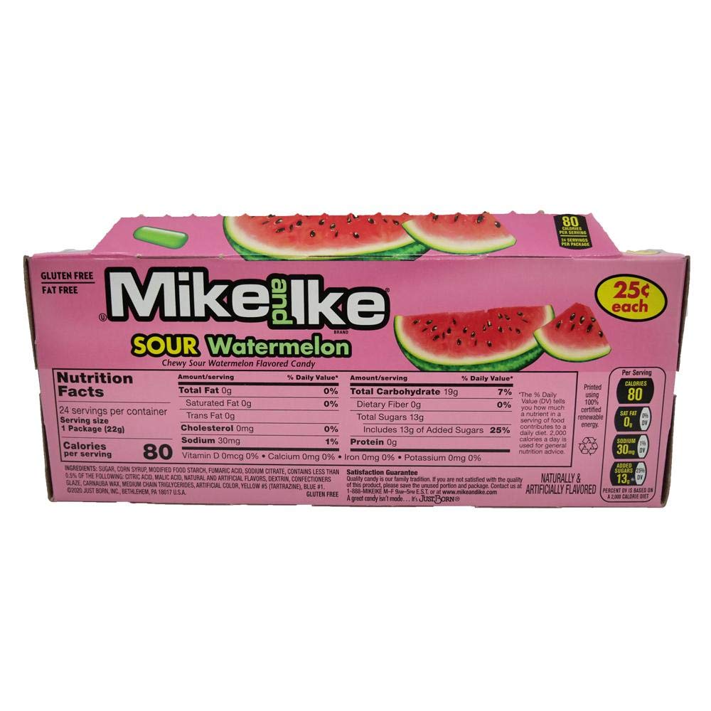 Mike and Ike Sour Watermelon Chewy Candies, 0.78-oz. (Pack of 24) Mike & Ike
