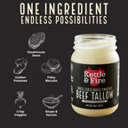 Kettle & Fire 100% Grass-Fed Beef Tallow for Cooking, 14 oz Glass Jar