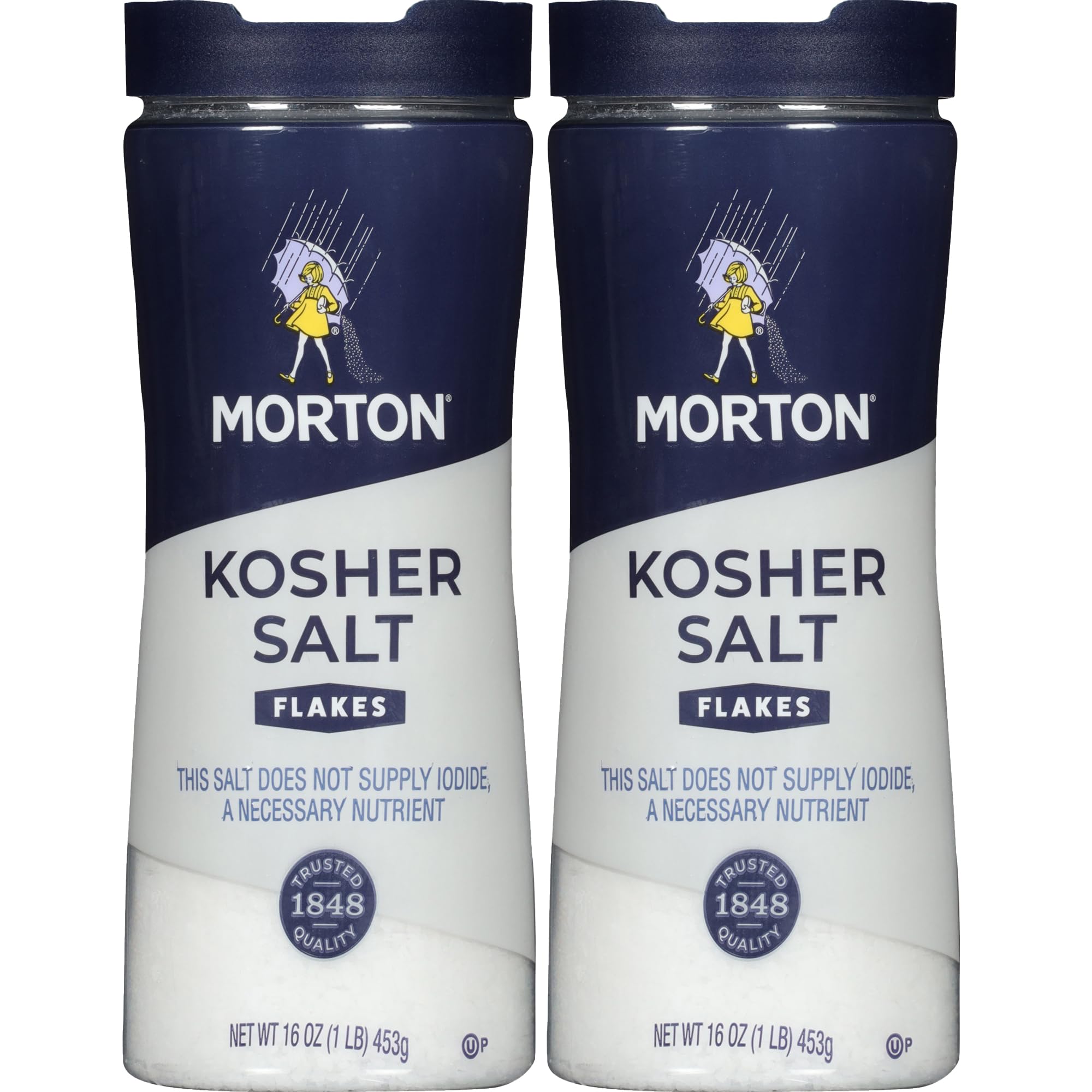 Morton Kosher Salt Flakes, 1 lb (Pack of 2) Morton