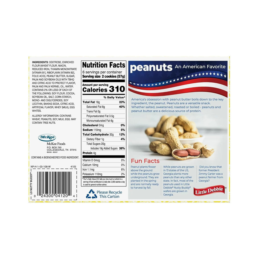 Little Debbie Nutty Buddy Peanut Butter Wafer Bars, 12 oz (Pack of 2) Little Debbie