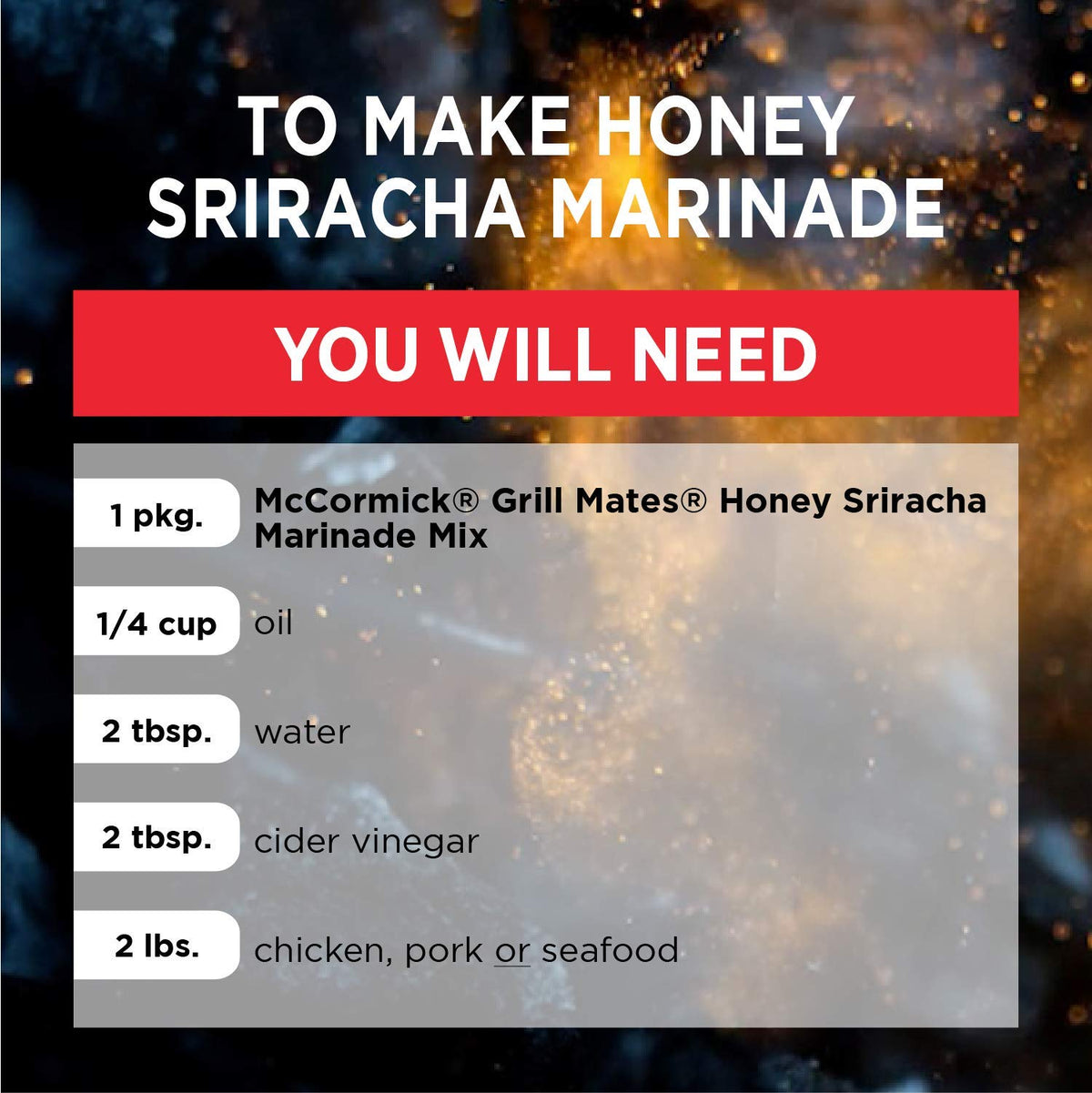 McCormick Grill Mates Honey Sriracha Marinade Mix Packets, 1 oz (12 Pack)