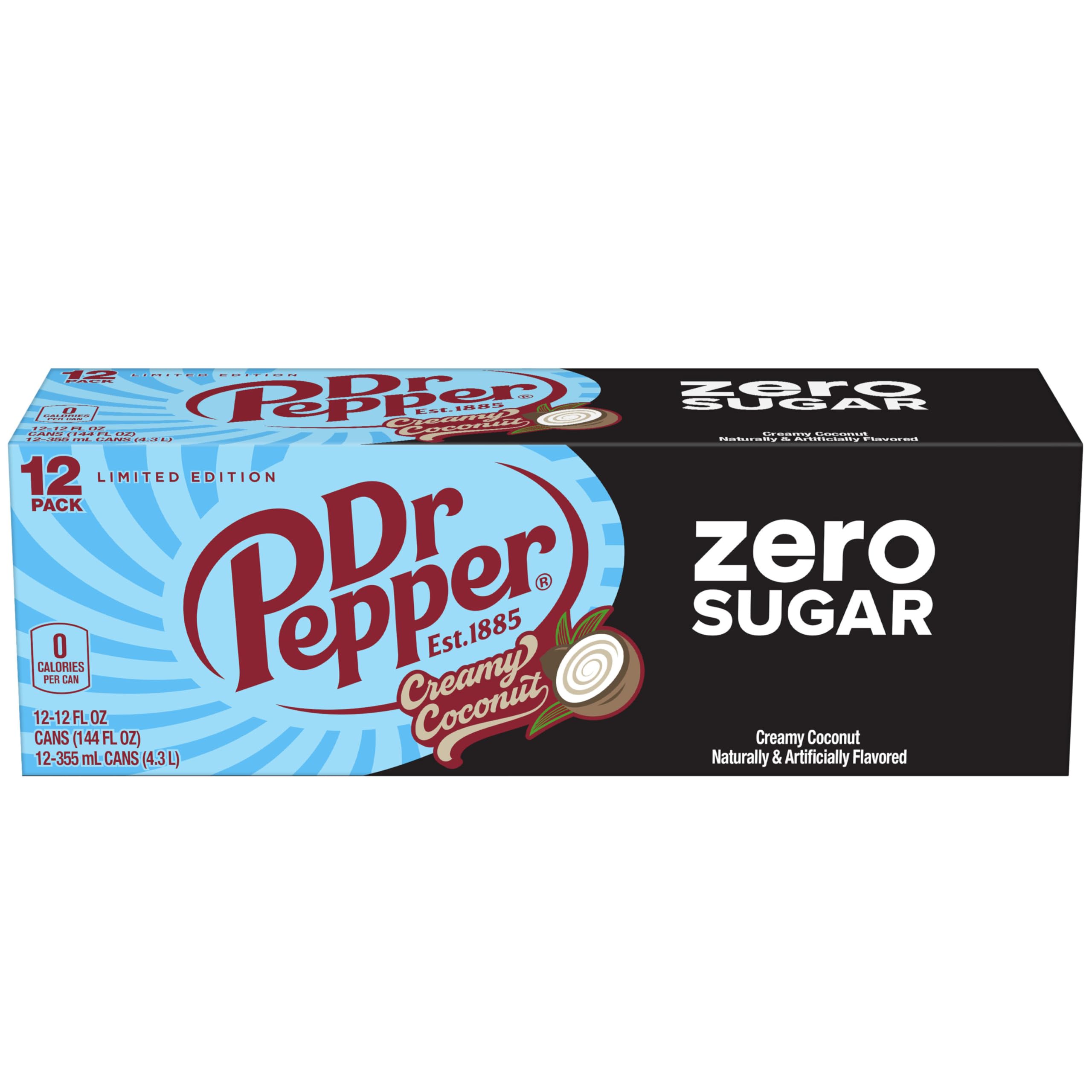 Dr Pepper Zero Sugar Creamy Coconut Soda, 12 fl oz (Pack of 12) Dr Pepper