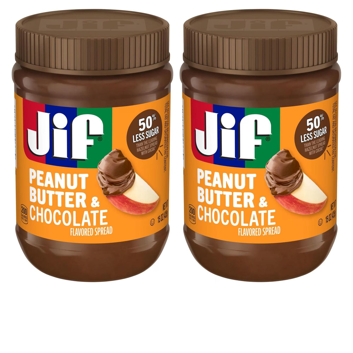 Jif Creamy Peanut Butter & Chocolate Flavored Spread, 15 oz, Pack of 2