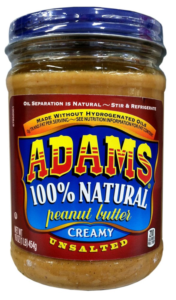 Adams Natural Creamy Unsalted Peanut Butter, 16 oz (Pack of 3) Adams