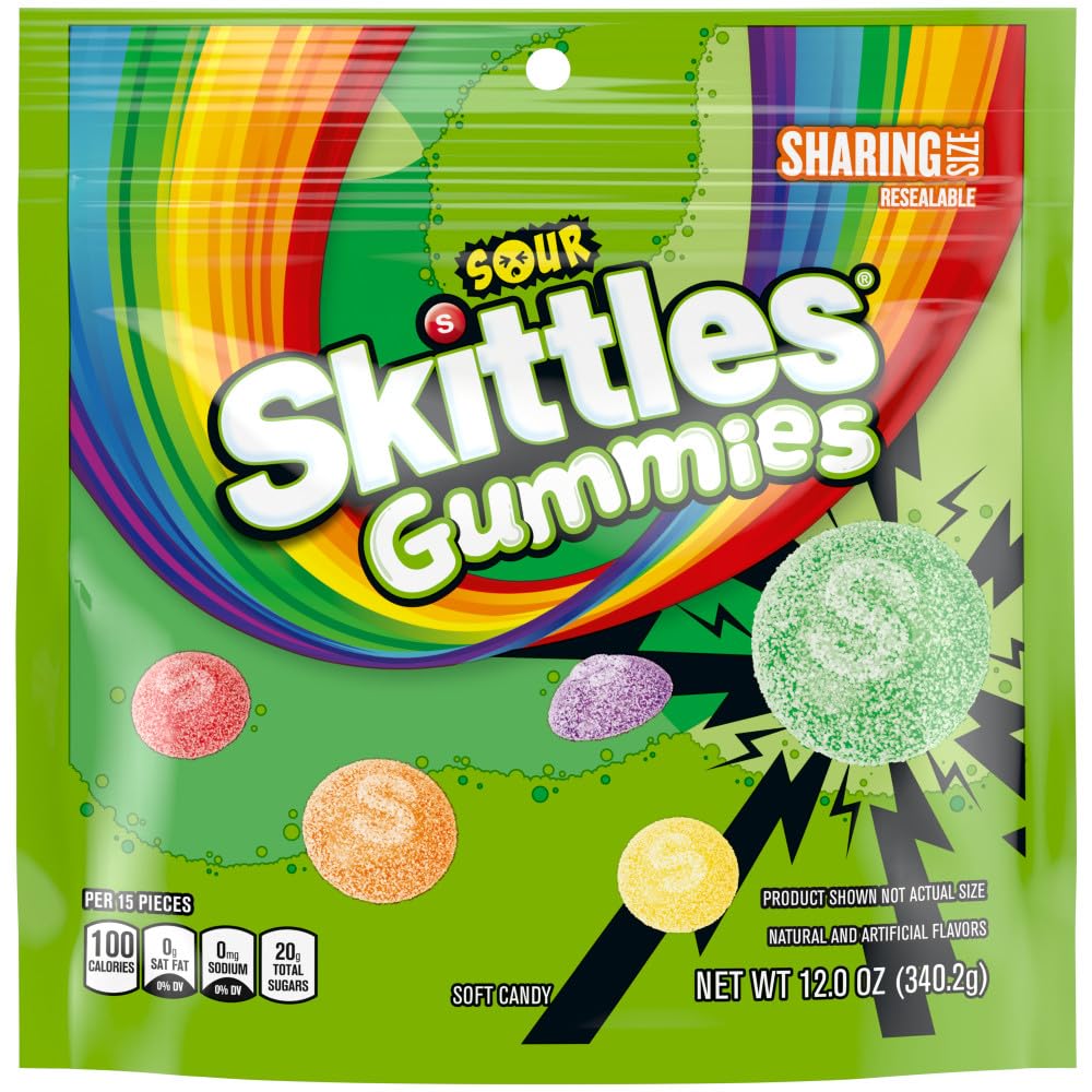 Skittles Sour Gummies Chewy Candy Assortment, 12 oz Skittles