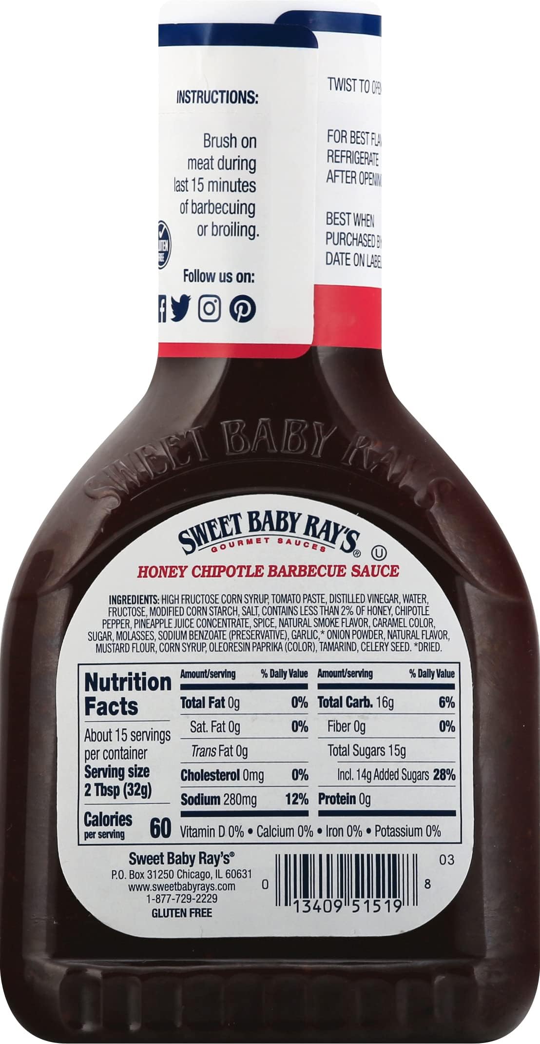 Sweet Baby Ray's Honey Chipotle Barbecue Sauce, 18 oz (Pack of 2) Sweet Baby Ray's