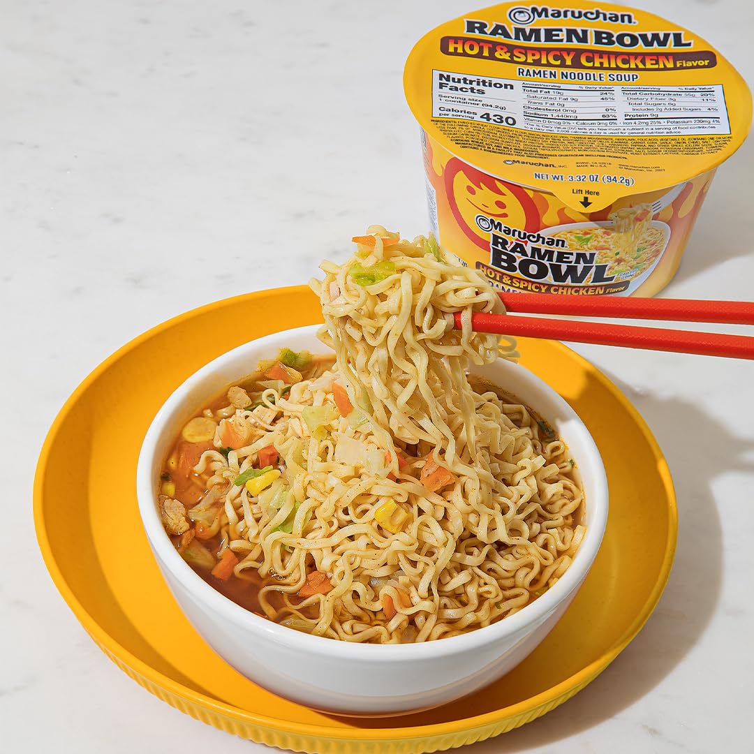 Maruchan Ramen Bowl, Hot & Spicy Chicken Flavor, 3.39 Oz. (6 Pack) Maruchan