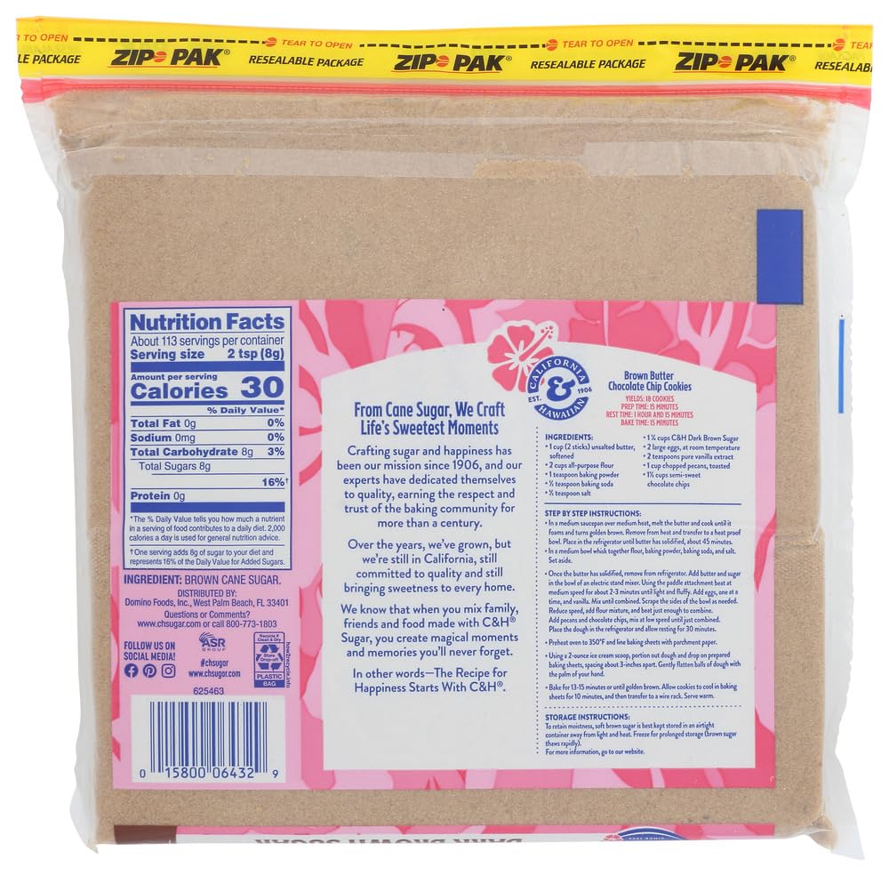 C&H Dark Brown Pure Cane Sugar, 32 oz (Pack of 16) C&H