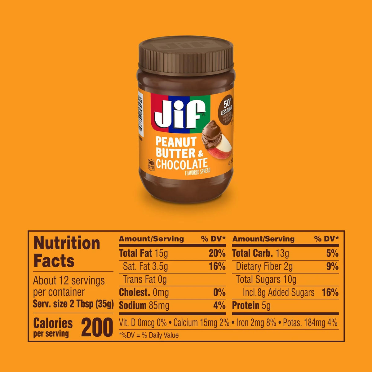 Jif Creamy Peanut Butter & Chocolate Flavored Spread, 15 oz, Pack of 2
