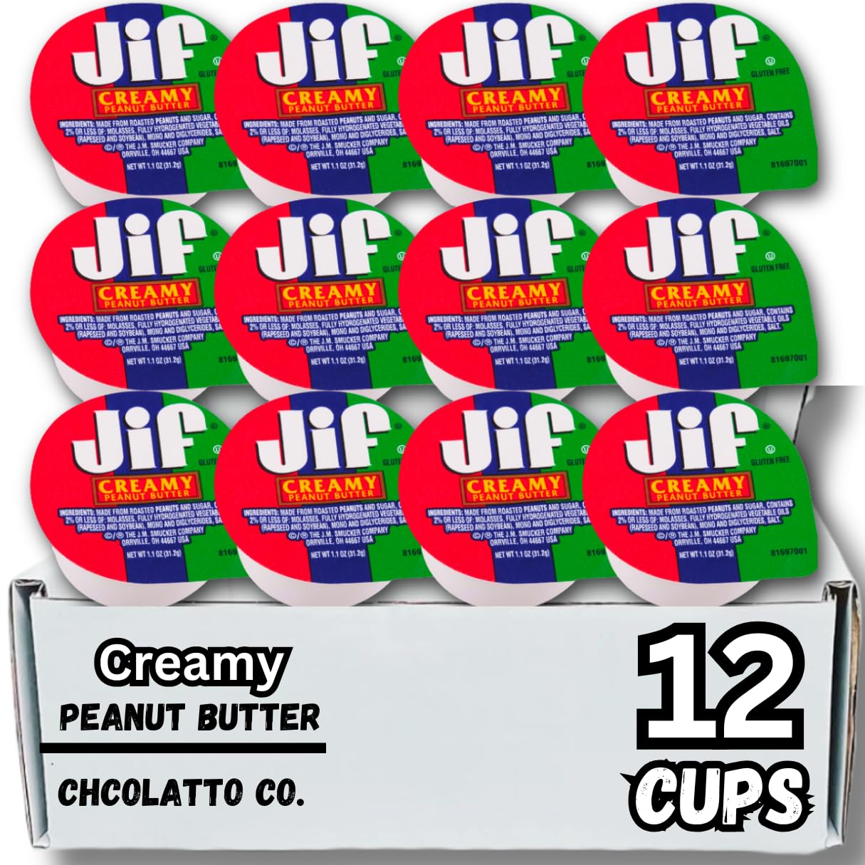 Jif To Go Creamy Peanut Butter, 12 ct Cups Jif