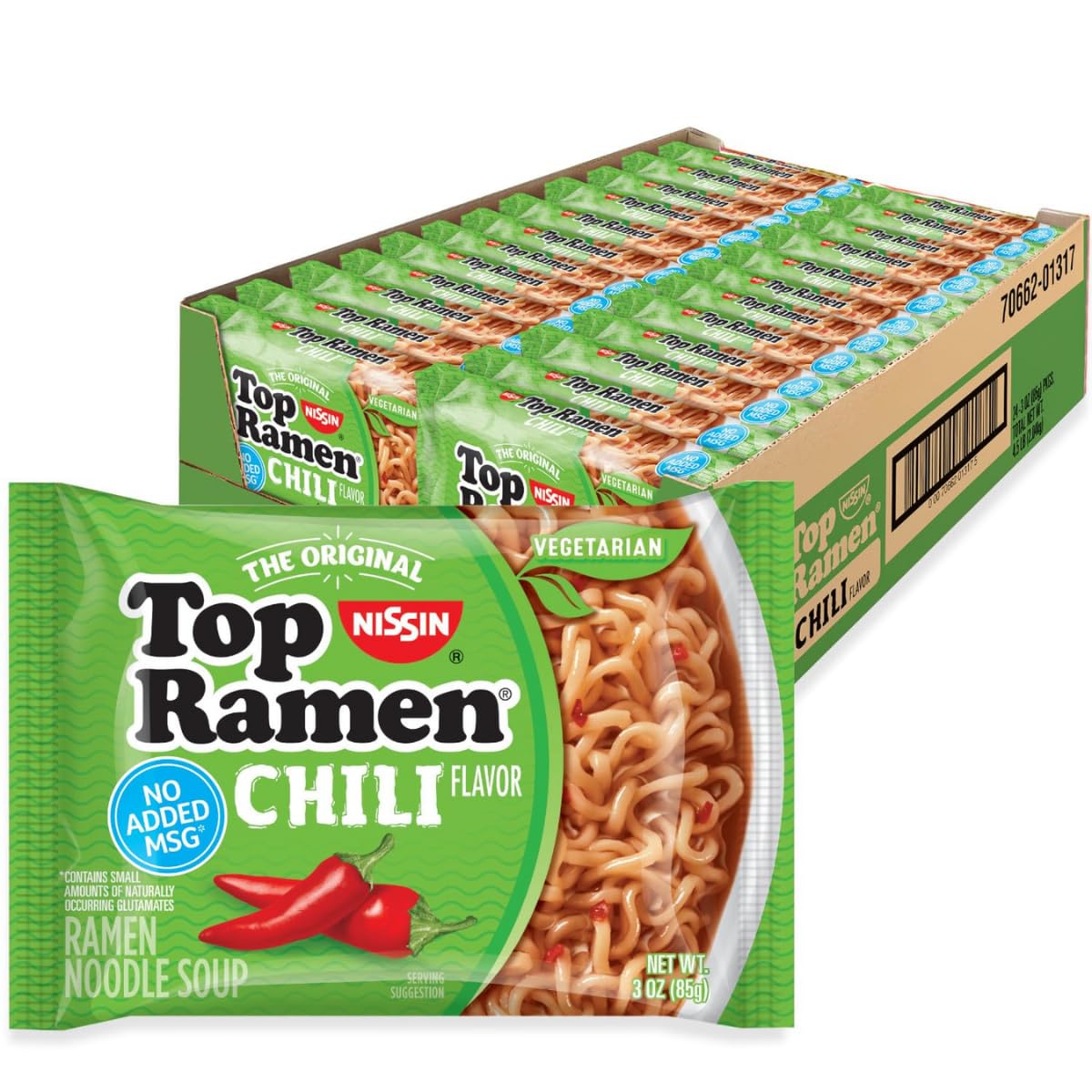 Nissin Top Ramen Chili Noodle Soup, 3 oz (Pack of 24) Nissin