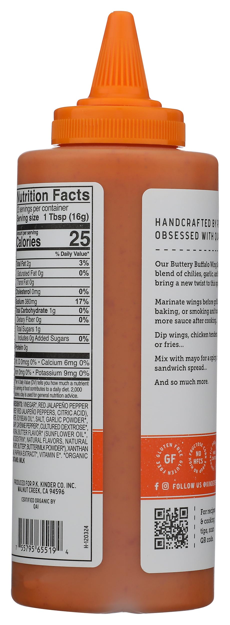 Kinder's Organic Buttery Buffalo Wing Sauce, 13.4 oz Kinder's