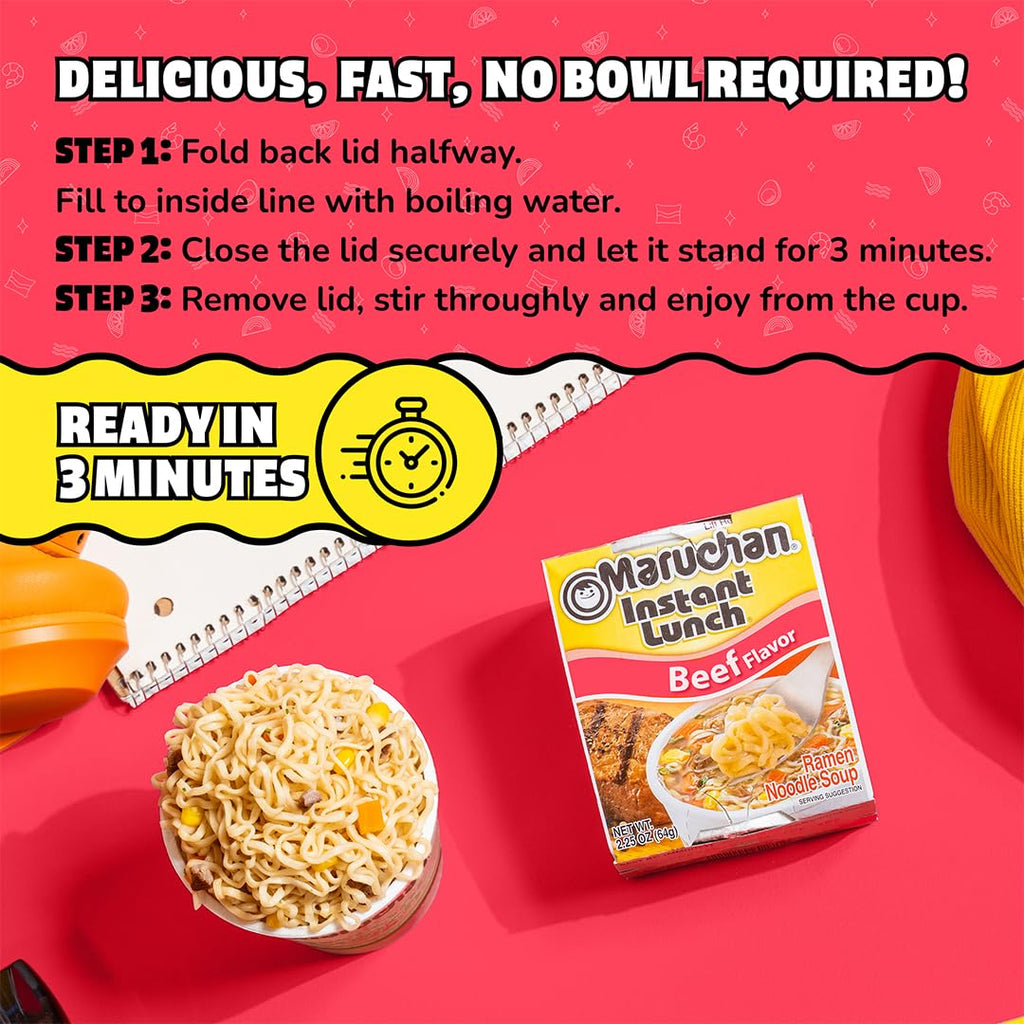 Maruchan Instant Lunch Ramen Noodles, Beef, 2.25 oz (Pack of 12) Maruchan