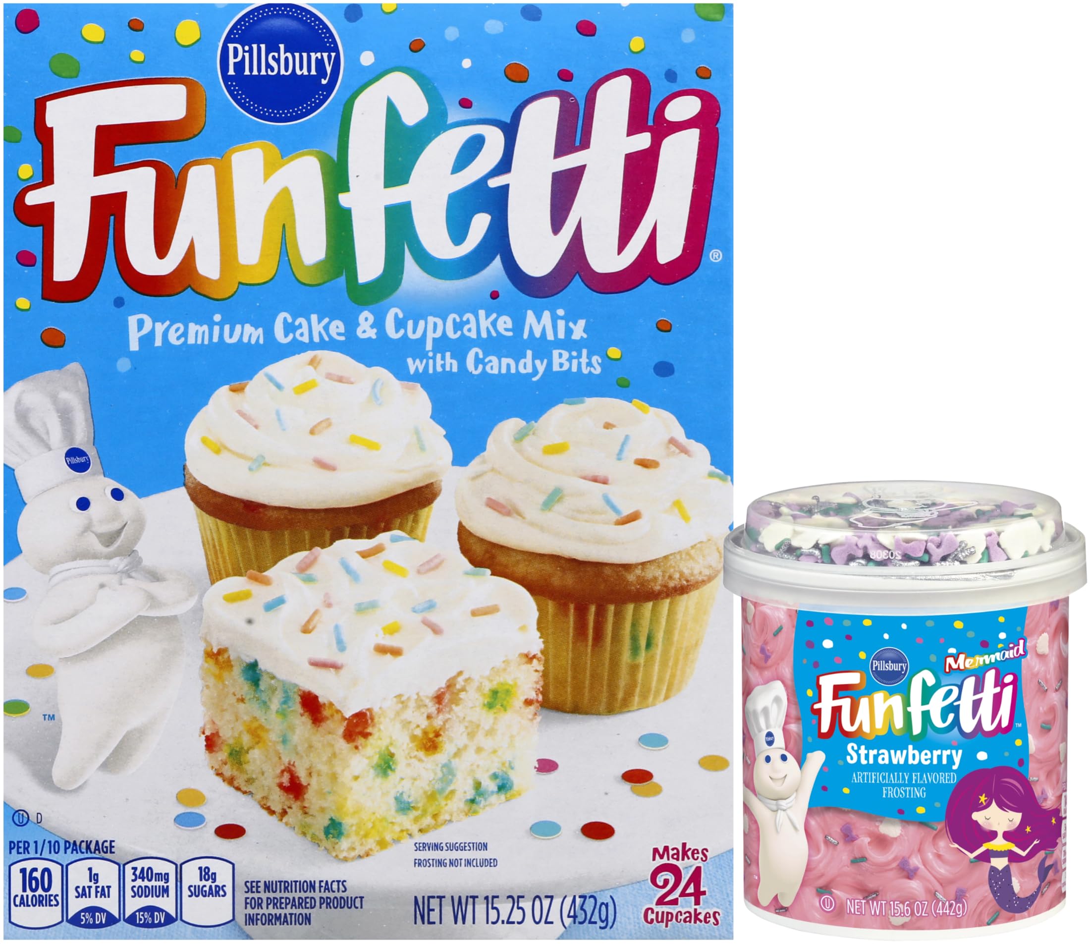 Funfetti Kids Birthday Bundle, Cake Mix and Mermaid Strawberry Frosting, 15.25 oz Funfetti