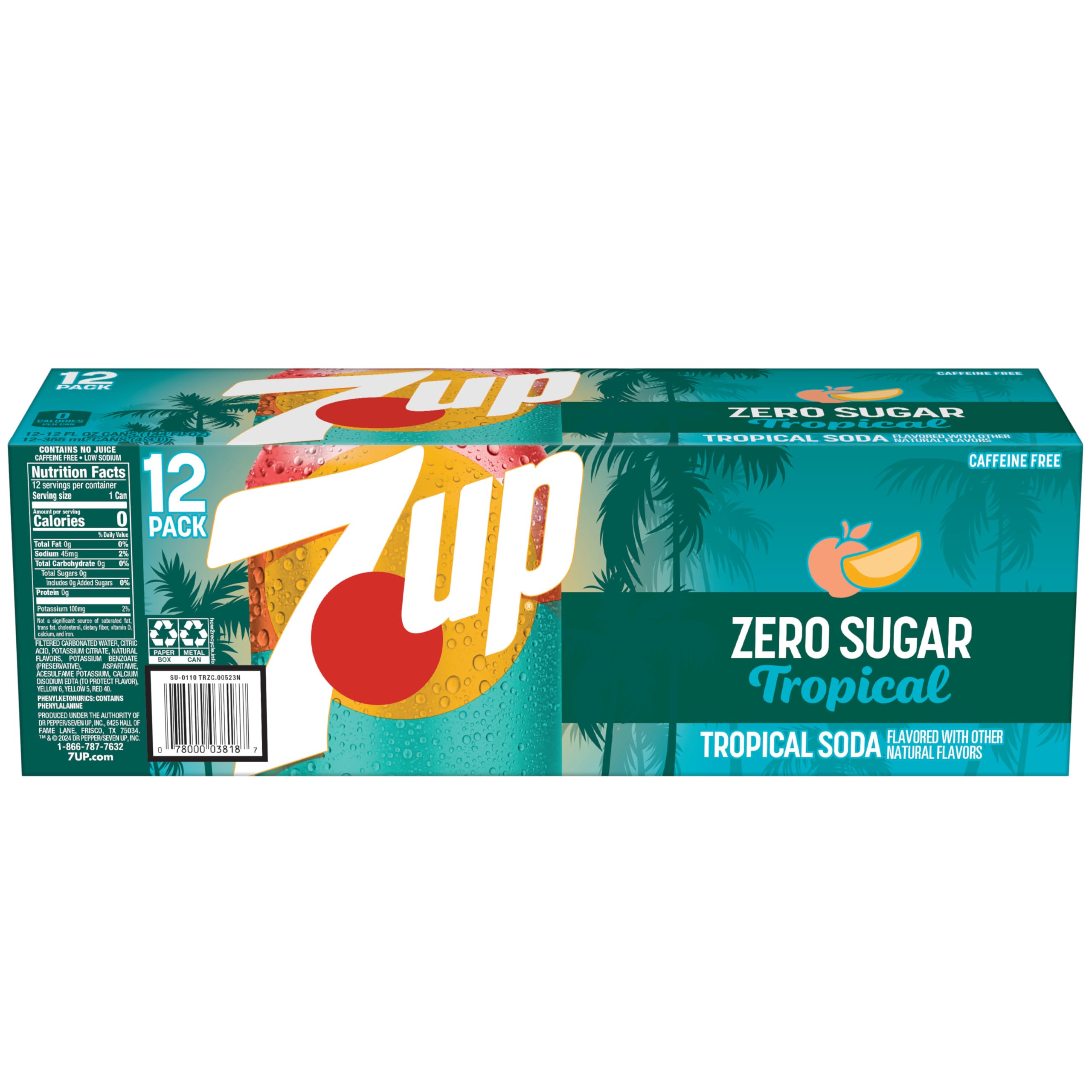 7Up Tropical Zero Sugar Soda, 12 fl oz (Pack of 12) 7Up