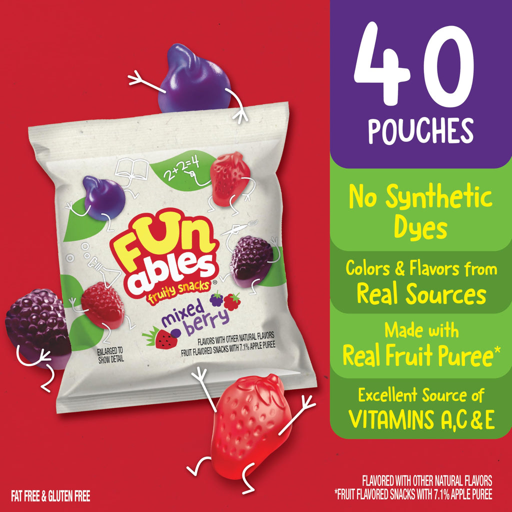 Funables Fruit Snacks, Mixed Berry, 32 oz, 40 ct Funables