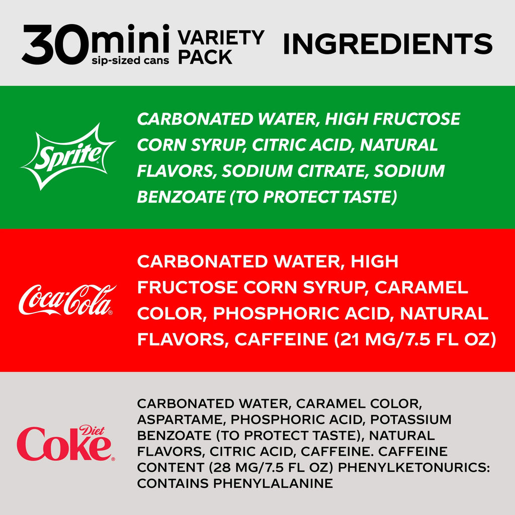 Coca-Cola Mini Can Variety Pack, 7.5 fl oz (Pack of 30) Coca-Cola