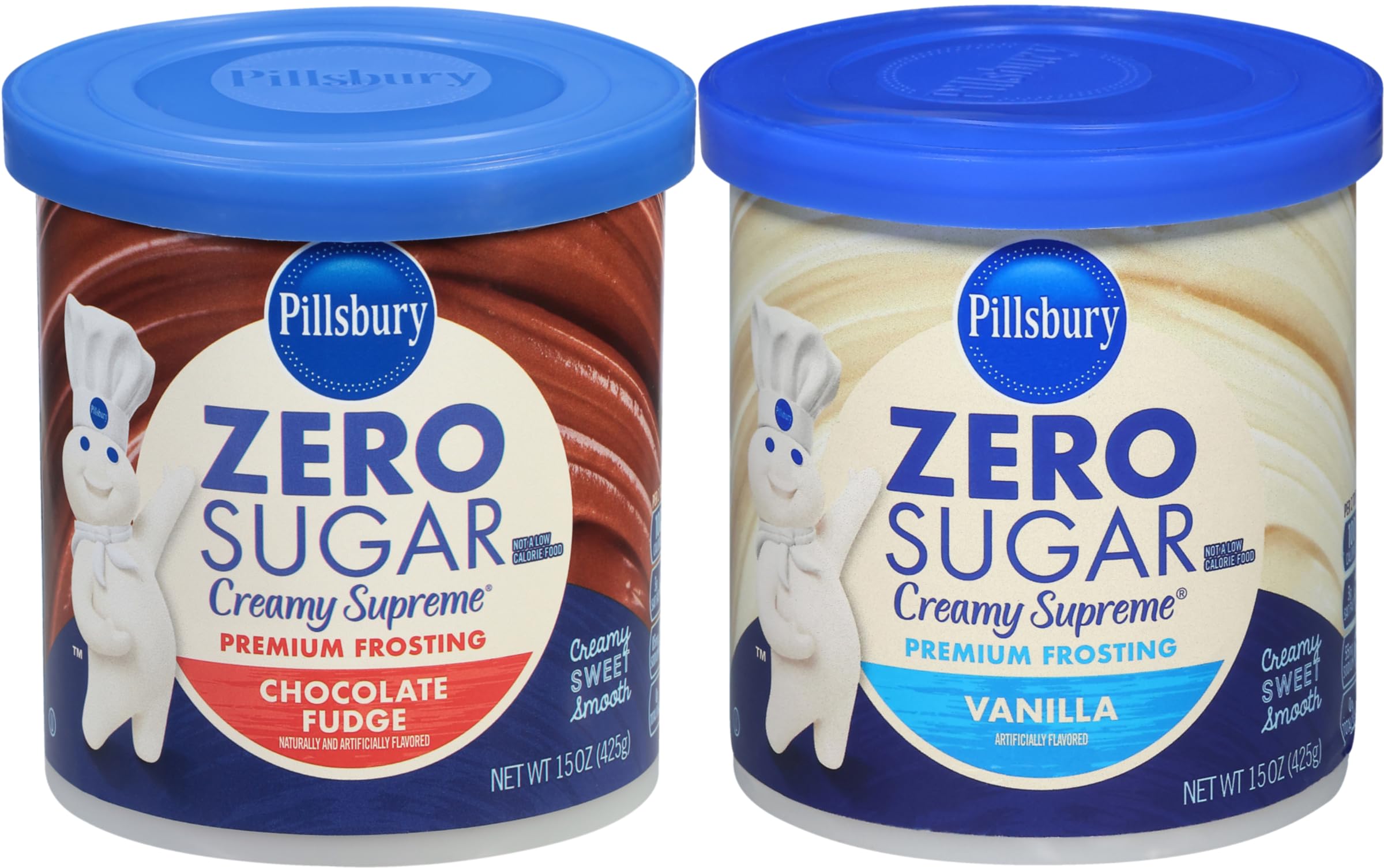 Pillsbury Zero Sugar Frosting, Chocolate & Vanilla, 15 oz (Pack of 2) Pillsbury