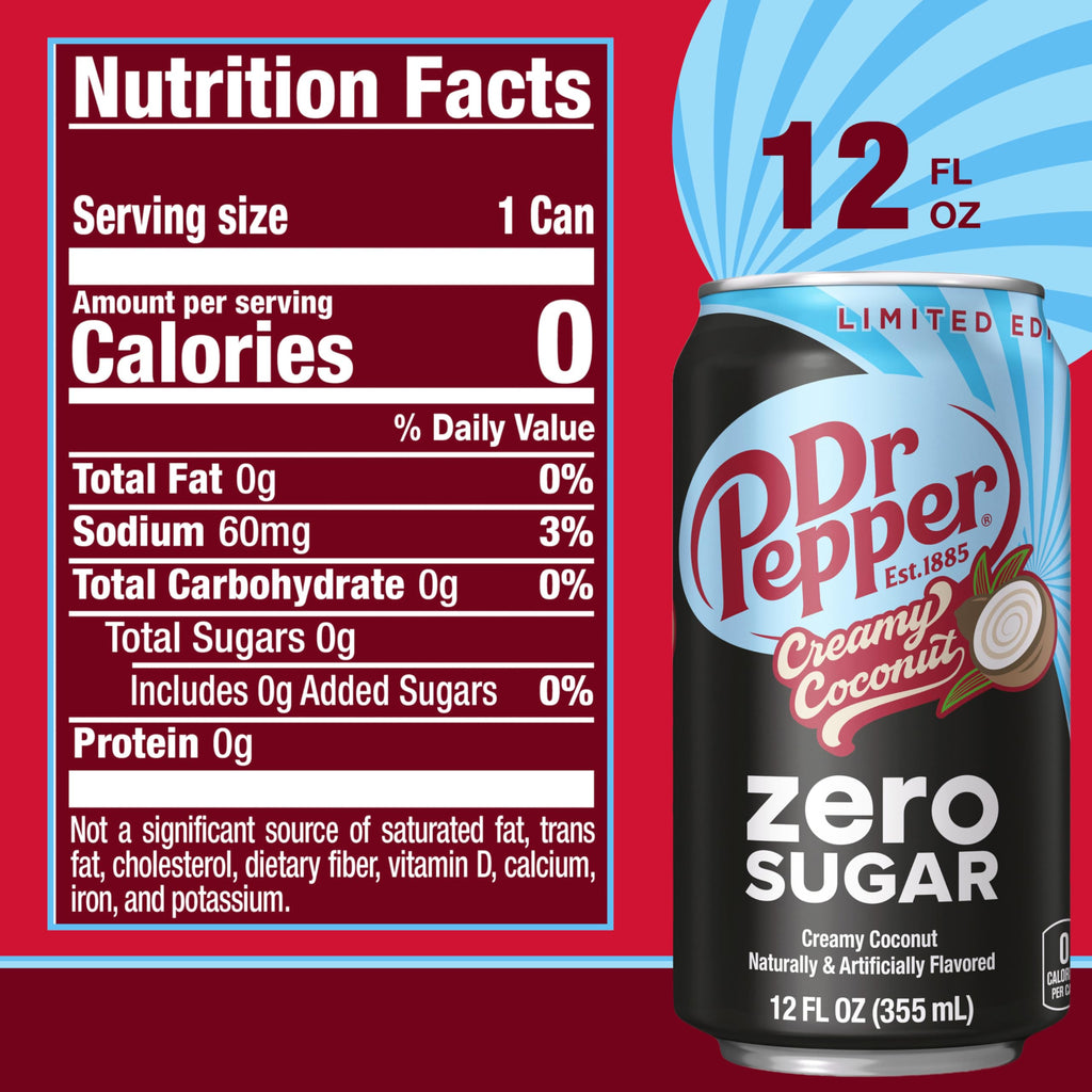 Dr Pepper Zero Sugar Creamy Coconut Soda, 12 fl oz (Pack of 12) Dr Pepper