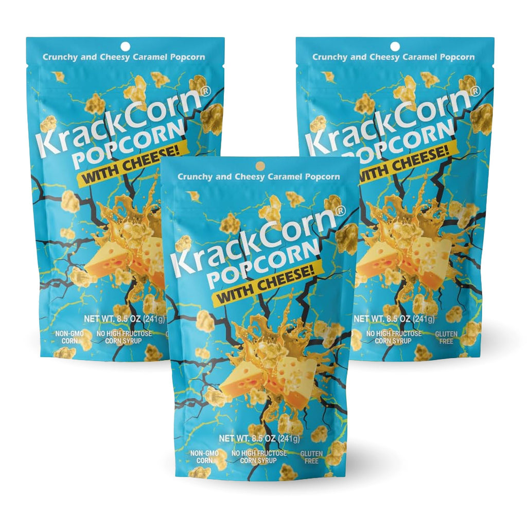 KrackCorn Cheese & Caramel Popcorn. Small Batch Cheddar Caramel Popcorn for Movie Night, Gluten Free Snacks. Non GMO. KrackCorn