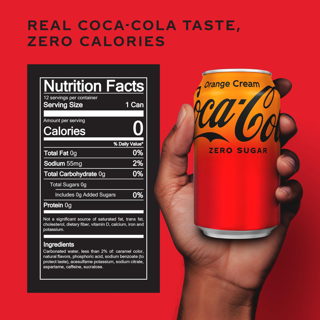 Coca-Cola Zero Sugar Orange Cream Soda, 12 fl oz (Pack of 12) Coca-Cola
