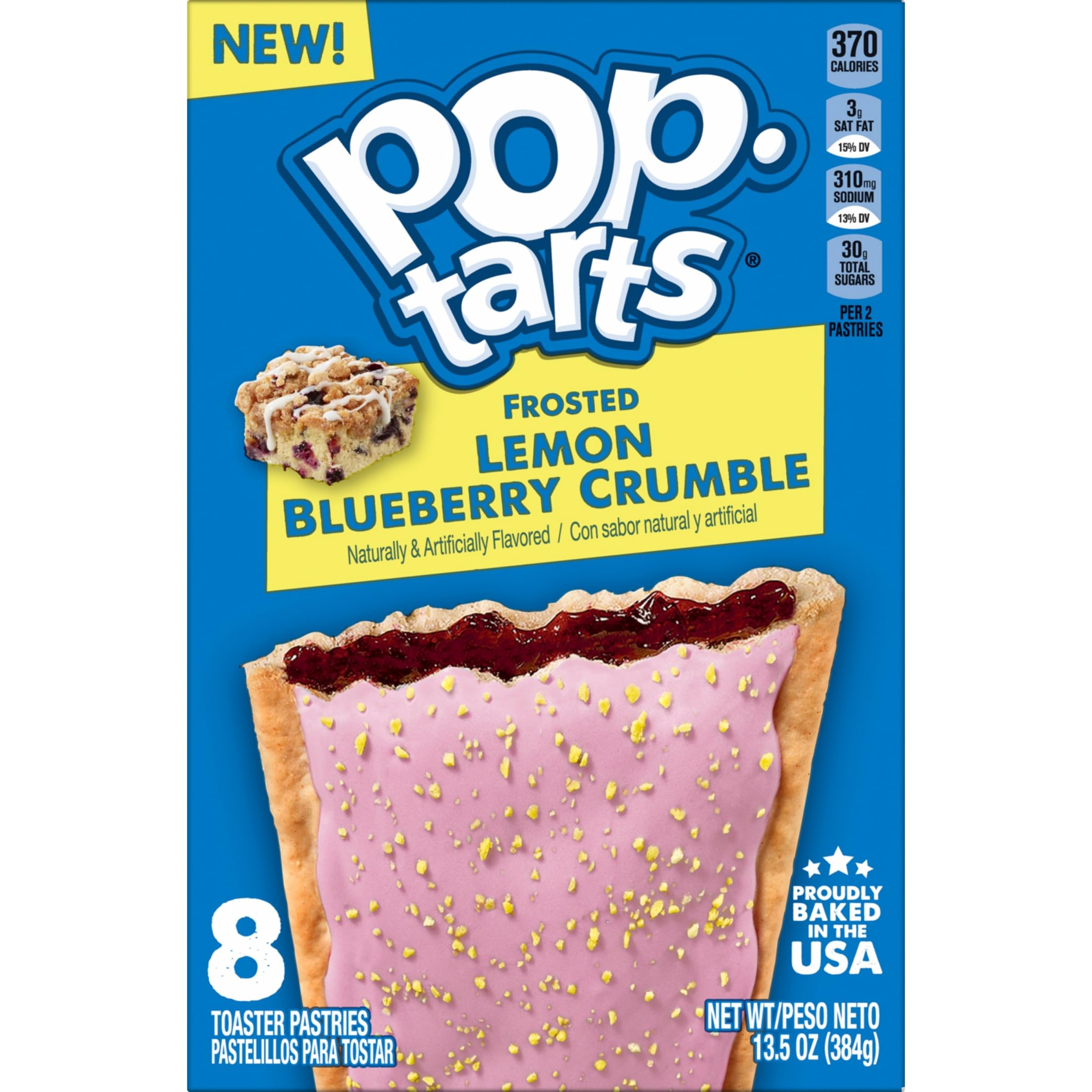 Pop-Tarts Toaster Pastries Frosted Lemon Blueberry Crumble, 13.5oz Box (8 Pop-Tarts)