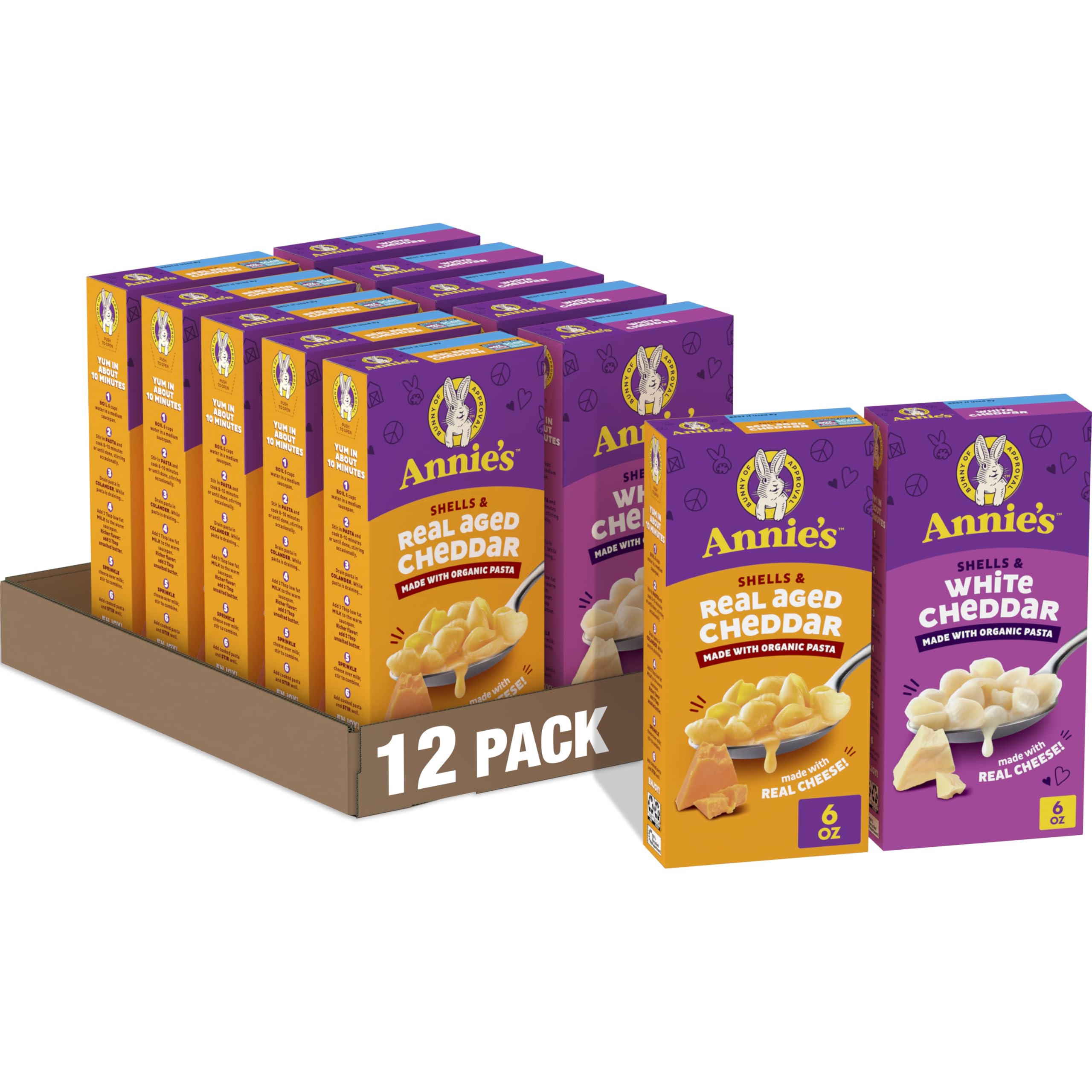 Annie's Organic Macaroni & Cheese Variety Pack, 6 oz (Pack of 12) Annie's