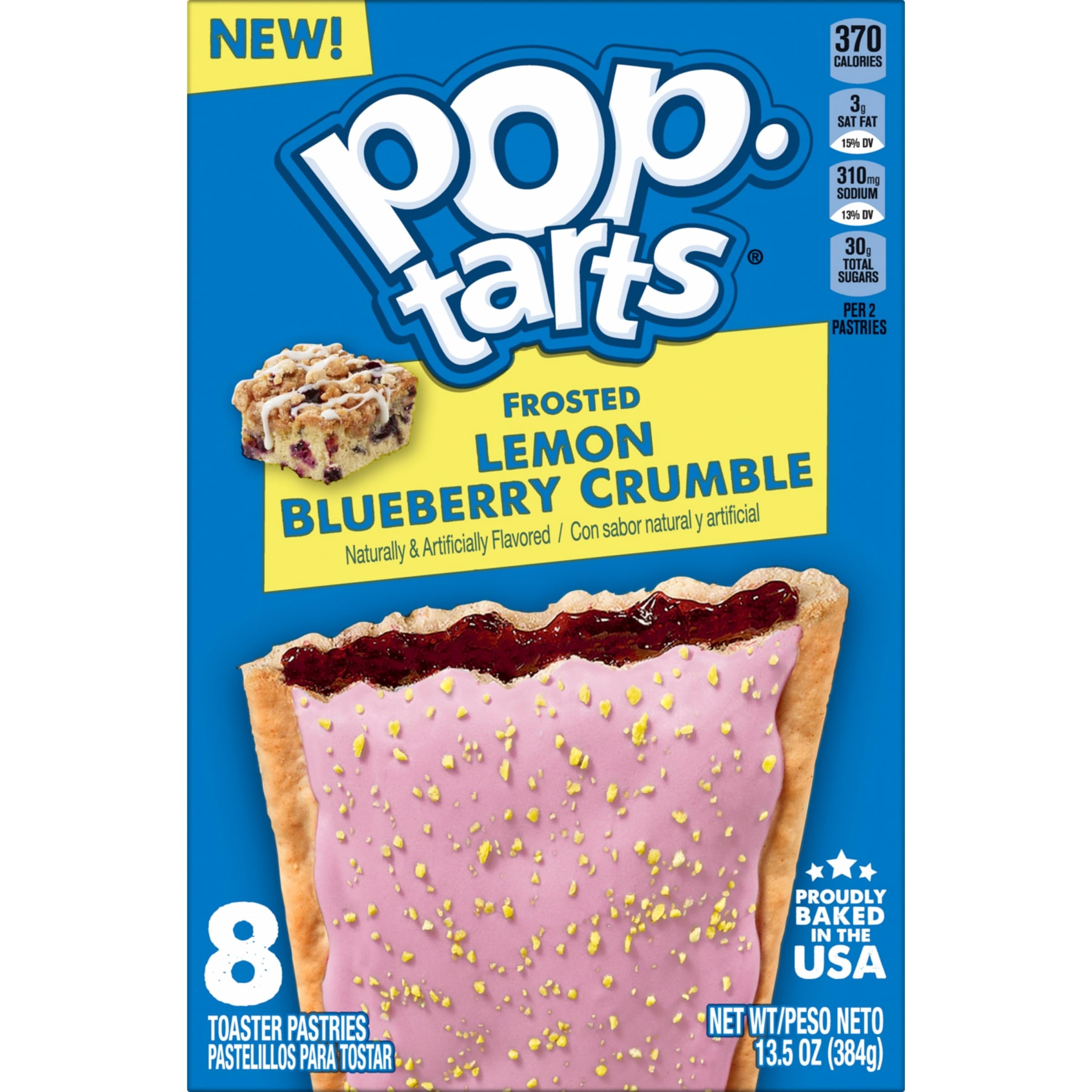 Pop-Tarts Toaster Pastries Frosted Lemon Blueberry Crumble, 13.5oz Box (8 Pop-Tarts)