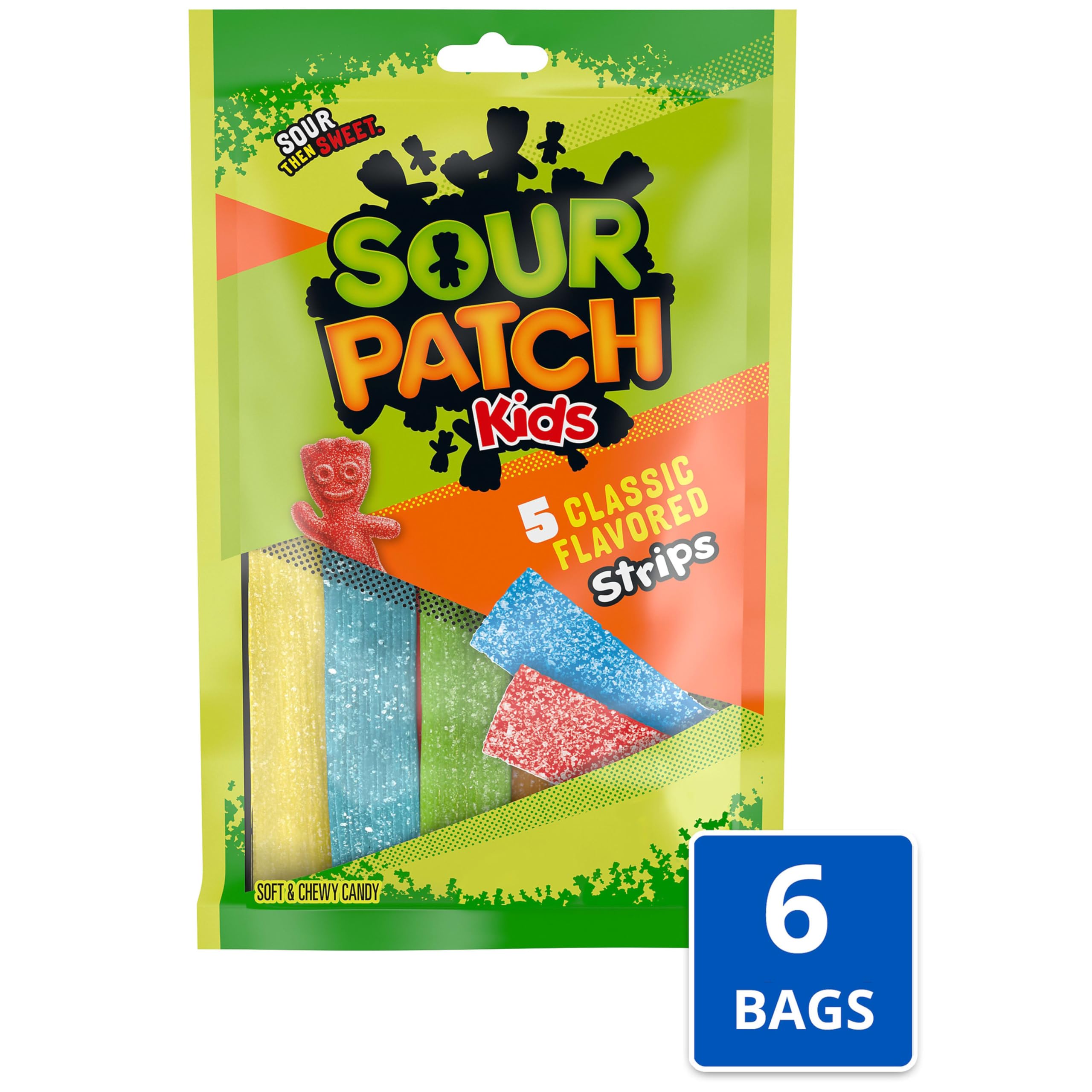 Sour Patch Kids Soft & Chewy Candy Strips, 3.5 oz (Pack of 6) Sour Patch Kids