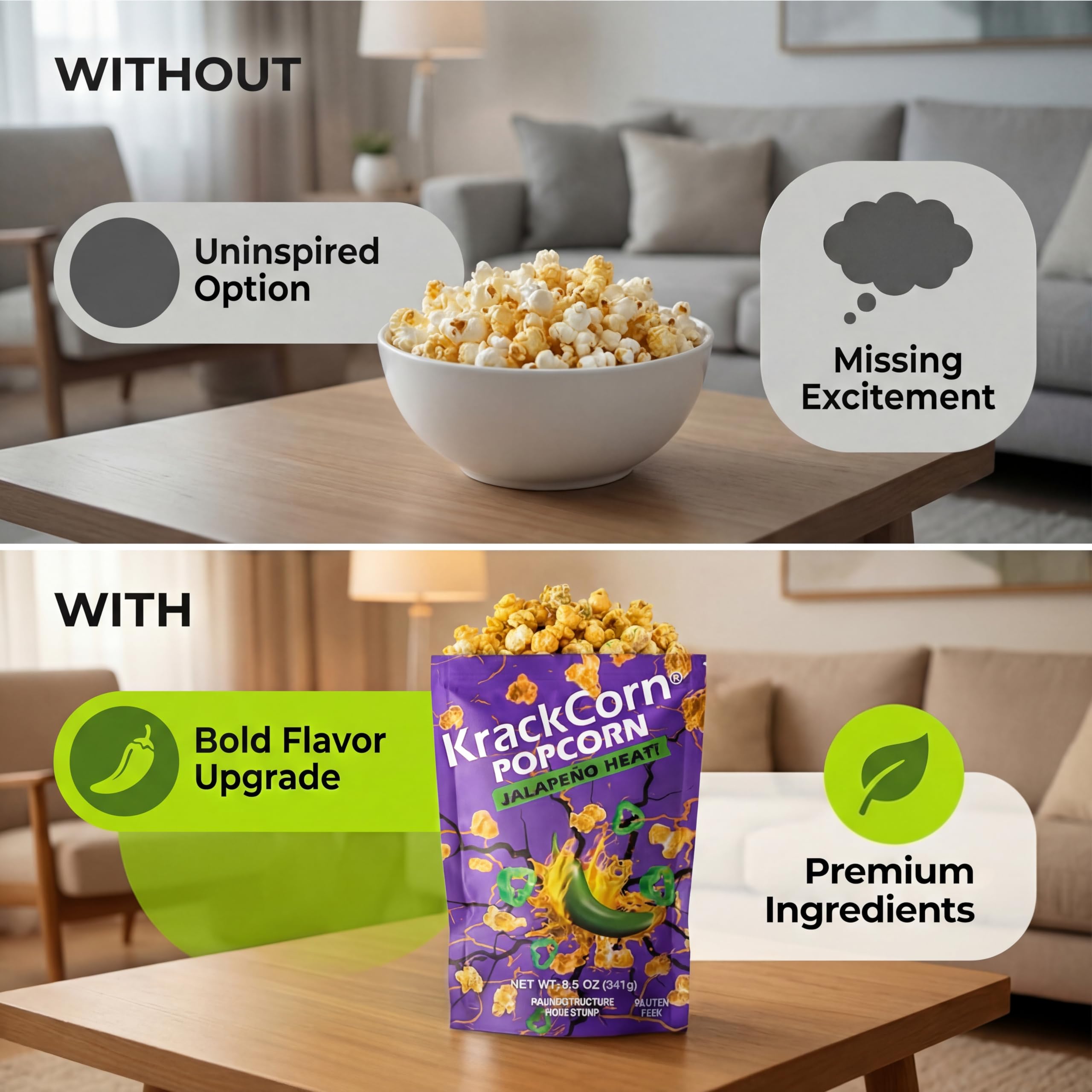 KrackCorn Jalapeno Popcorn, 8.5 oz (Pack of 3) KrackCorn