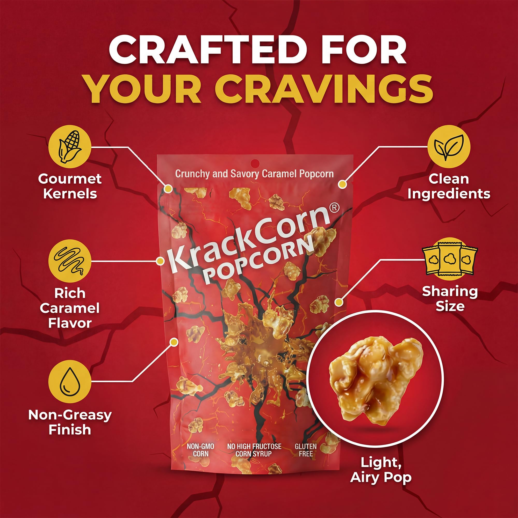 KrackCorn Sweet and Salty Caramel Popcorn, 4 oz (Pack of 6) KrackCorn