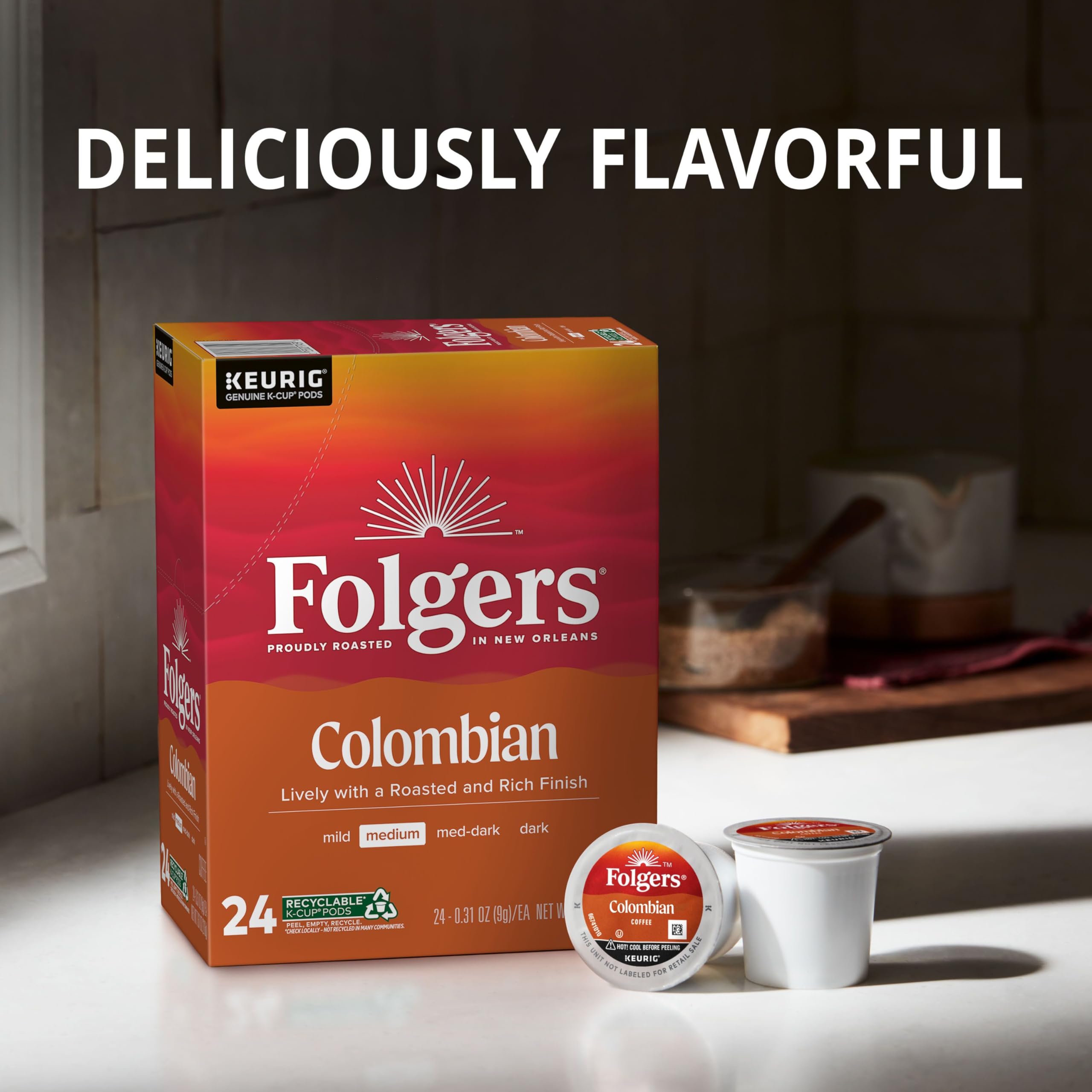 Folgers Colombian Coffee, Medium Roast, 12 ct K-Cup Pods Folgers