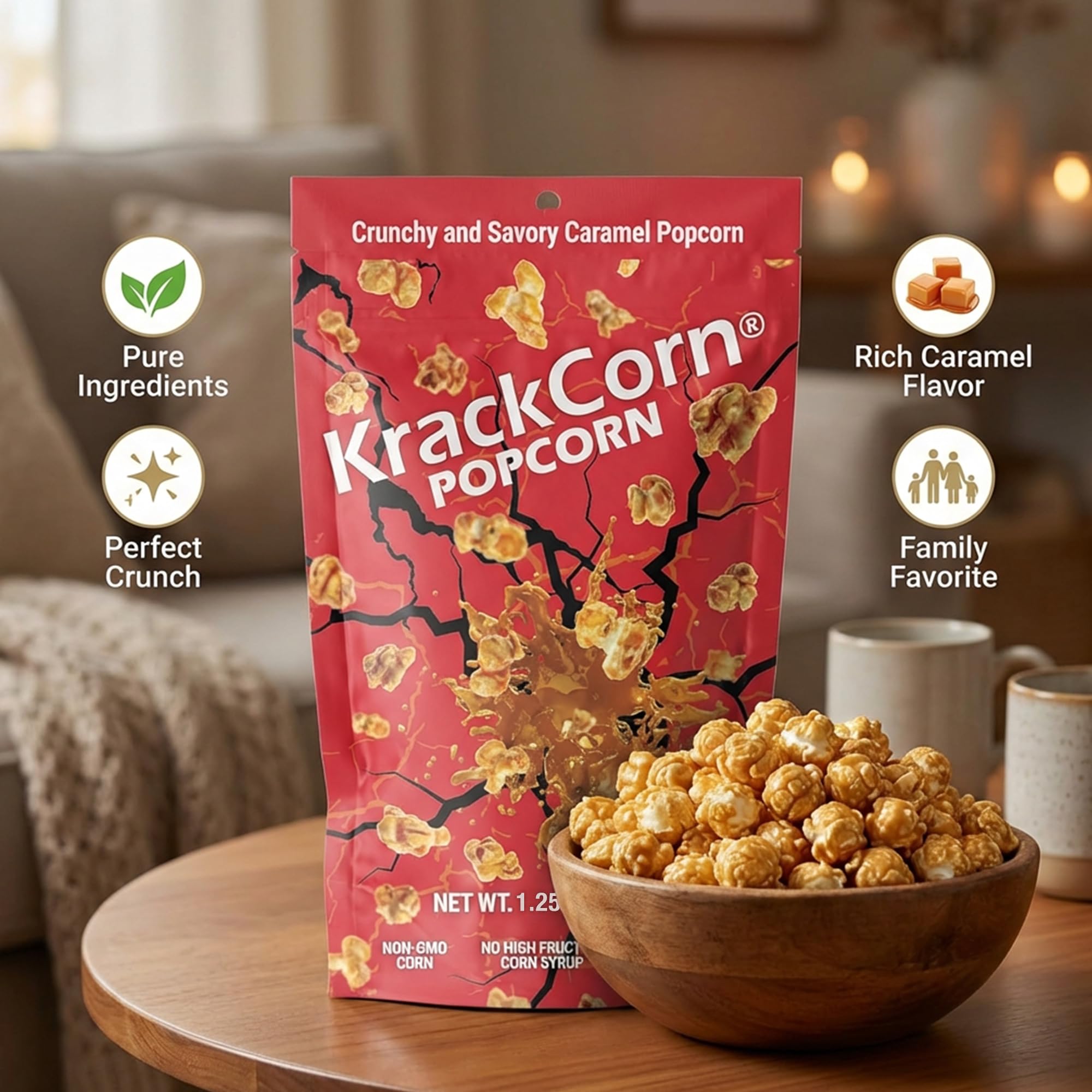 KrackCorn Sweet and Salty Caramel Popcorn, 4 oz (Pack of 6) KrackCorn