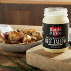 Kettle & Fire 100% Grass-Fed Beef Tallow for Cooking, 14 oz Glass Jar