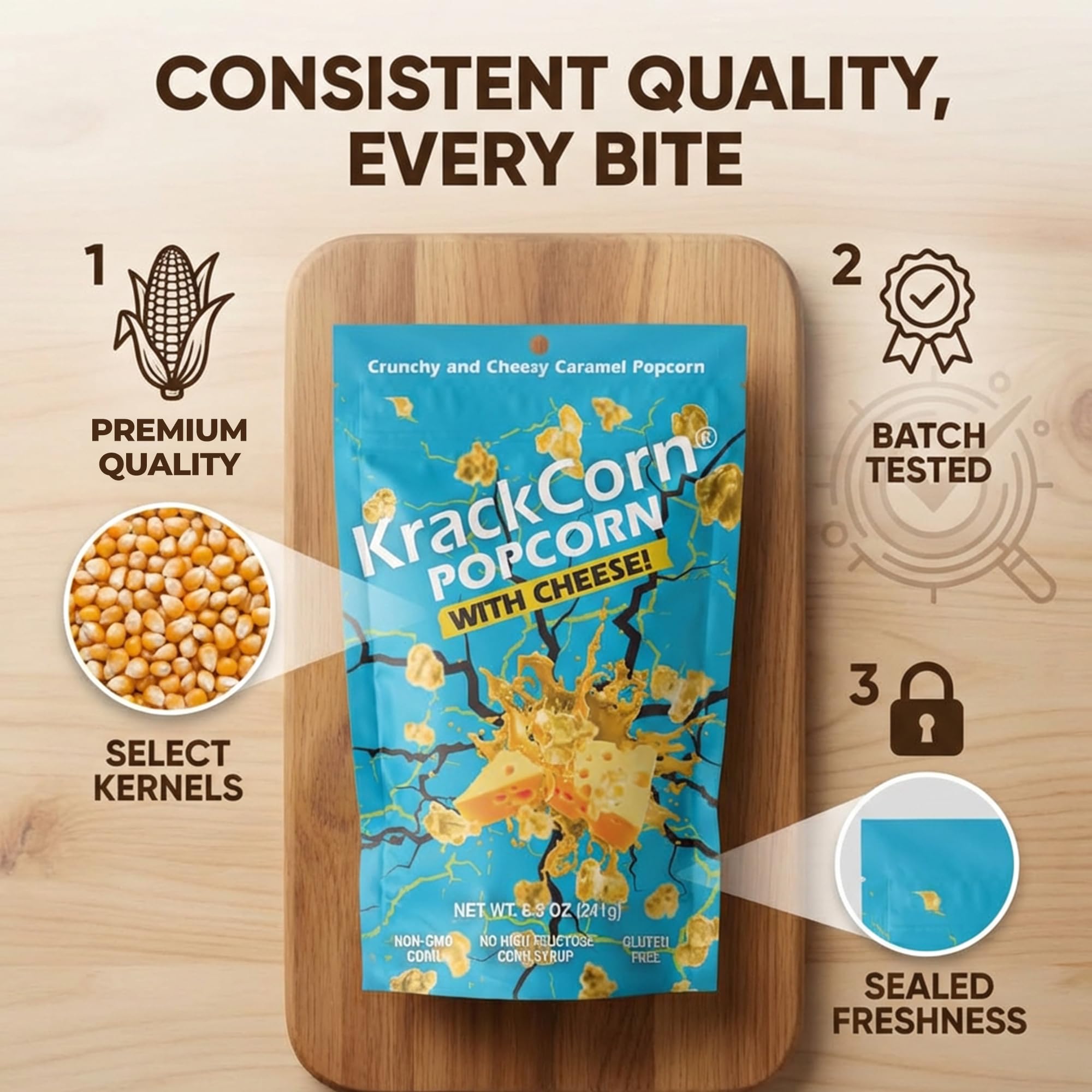 KrackCorn Cheddar Cheese & Caramel Popcorn, 8.5 oz