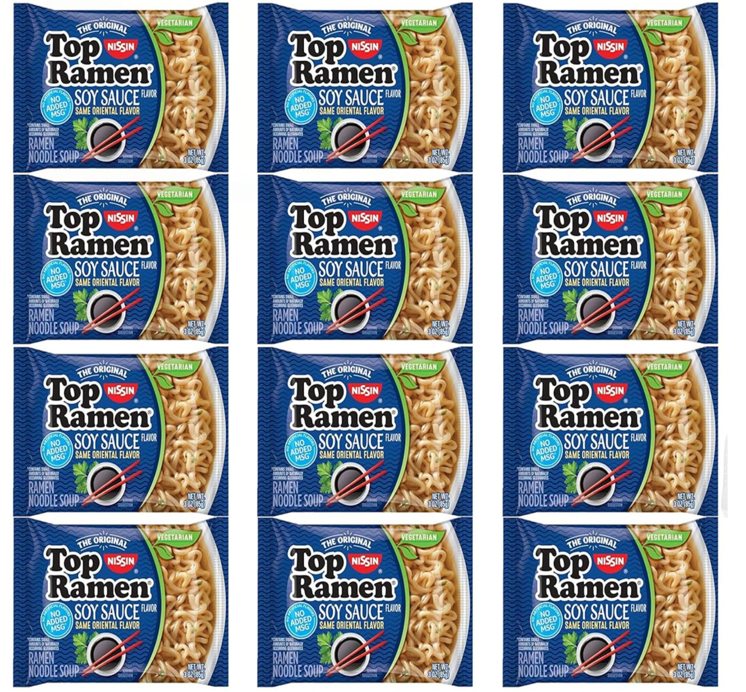 Nissin Top Ramen Soy Sauce Flavor, 3 oz (Pack of 12) Nissin