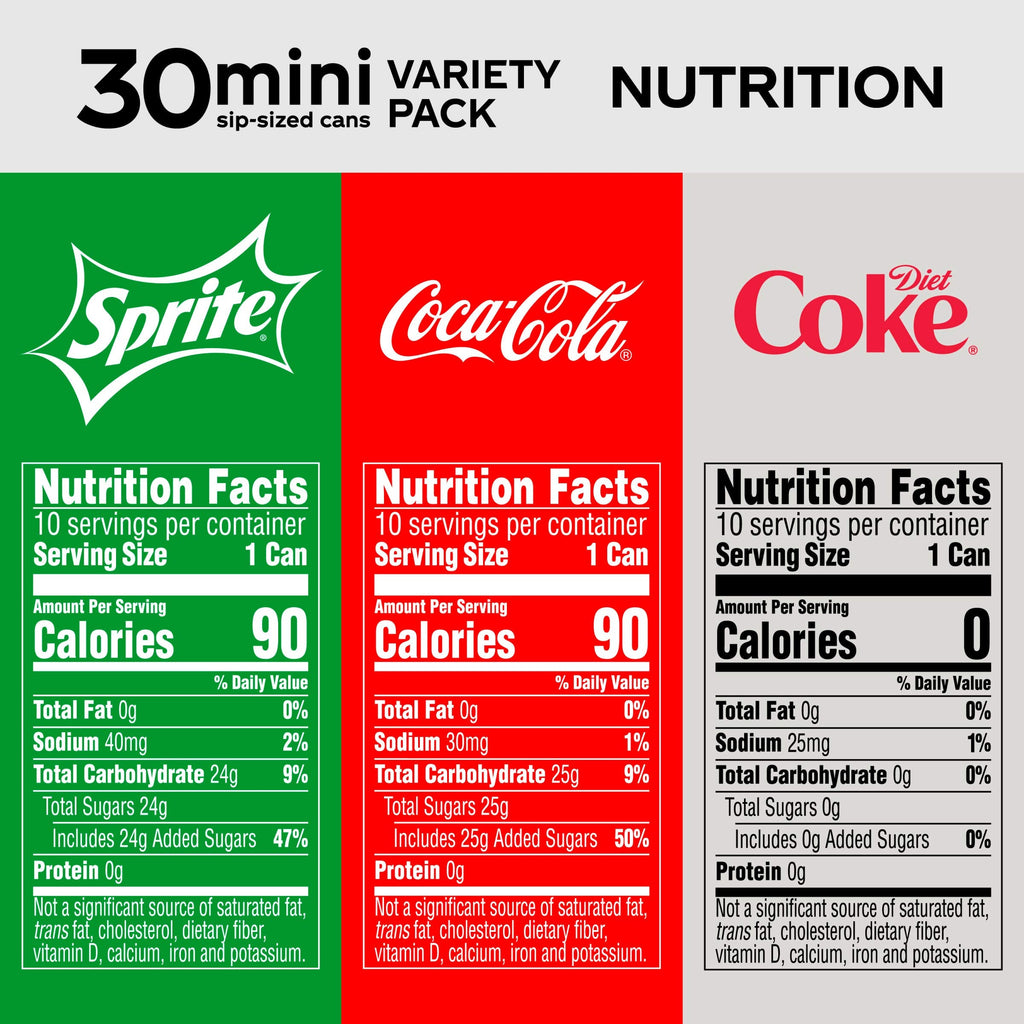 Coca-Cola Mini Can Variety Pack, 7.5 fl oz (Pack of 30) Coca-Cola